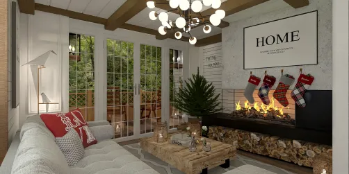 Christmas Living Room w/ outdoor patio