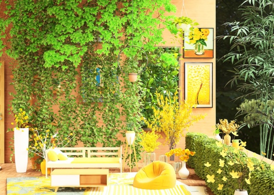 Vibrant Yellow Green Plant Escape Room 🪴🌾🌿🌻🌲 Design Rendering