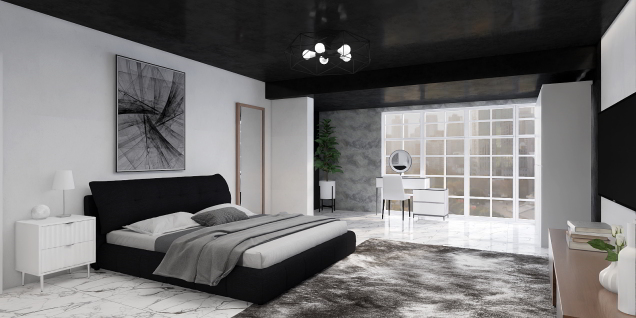 Simple monochromatic black&white bedroom