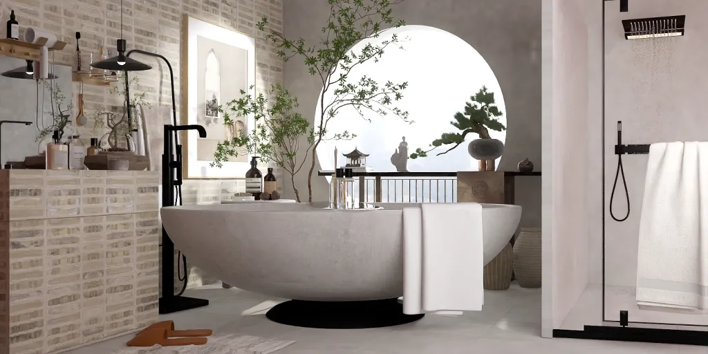a bathroom with a tub and a sink 