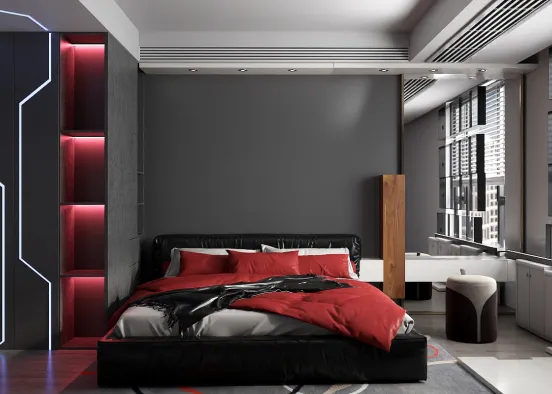 Red velvet bedroom room Design Rendering