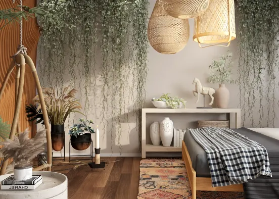 # bohemian bedroom Renderização de Design