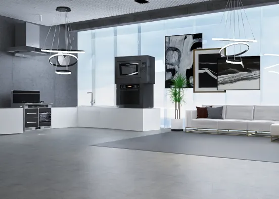 living room and kitchen Design Rendering