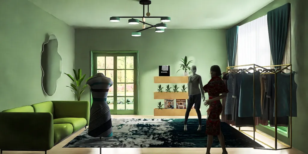 a man and woman are standing in a room 