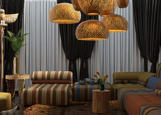 Egiptian inspired lounge Design Rendering