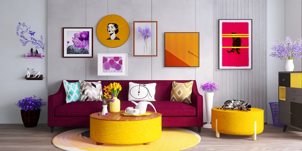 a living room filled with furniture and a painting 