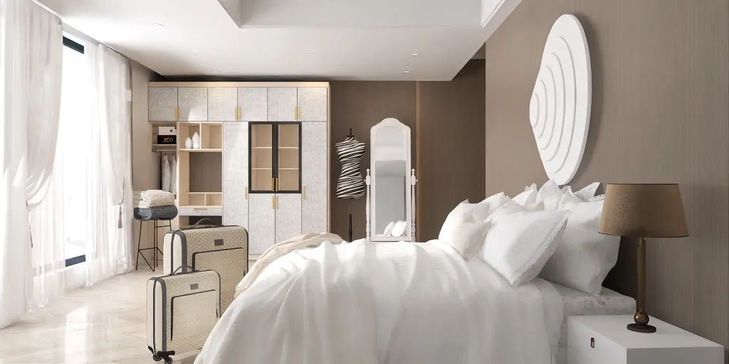 a white bed with a white comforter and a white wall 