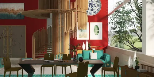 Blue-Green Dining Area