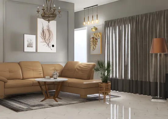 New Style Grey Living Room Design Rendering