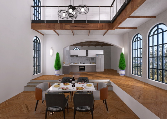 Dining and Kitchen together Design Rendering
