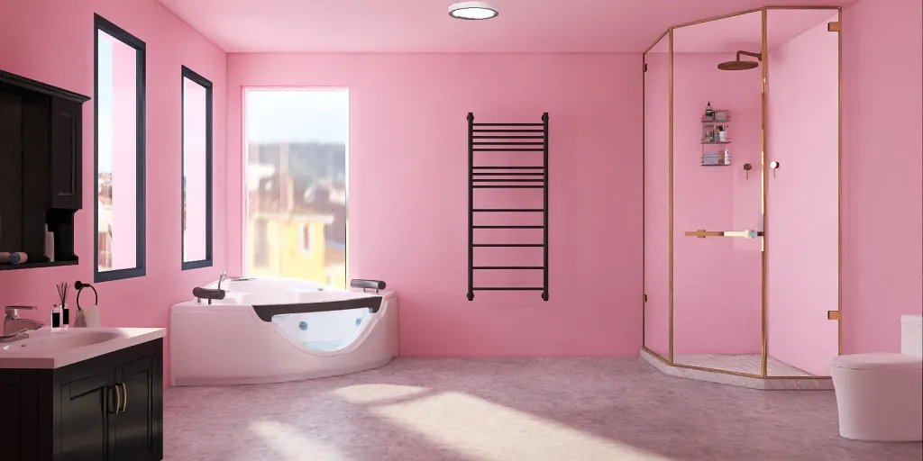 a bathroom with a tub, toilet, sink and mirror 