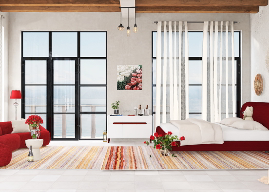 Bedroom in red Design Rendering
