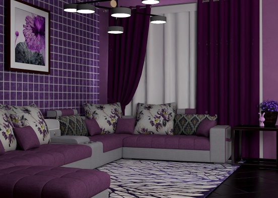 Purple Living room  Design Rendering