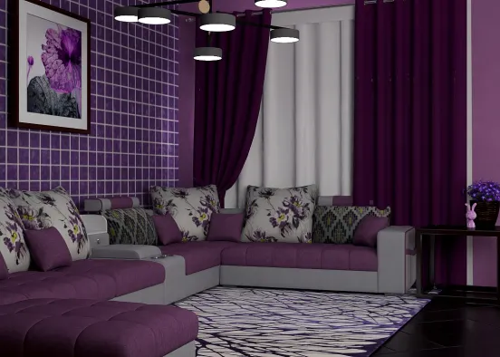 Purple Living room  Design Rendering