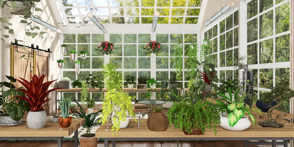 a garden with plants and plants in a window 