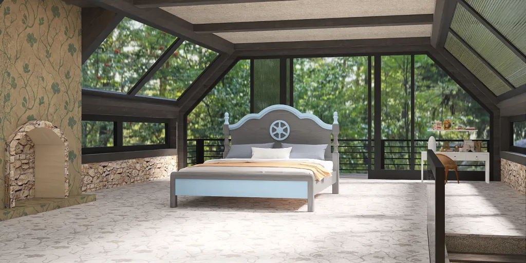 a bed with a canopy and a bed frame 