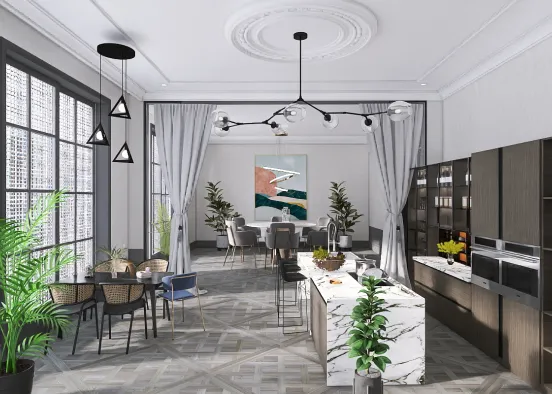 # Kitchen and dining room Renderização de Design