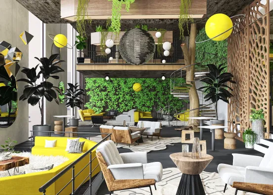 Yellow urban jungle lounge  Design Rendering