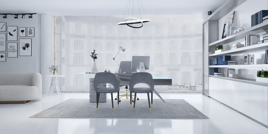 a living room with a table and chairs 