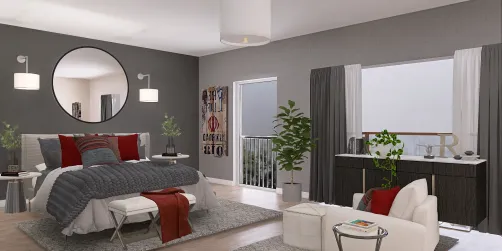 Blue grey red large bedroom 