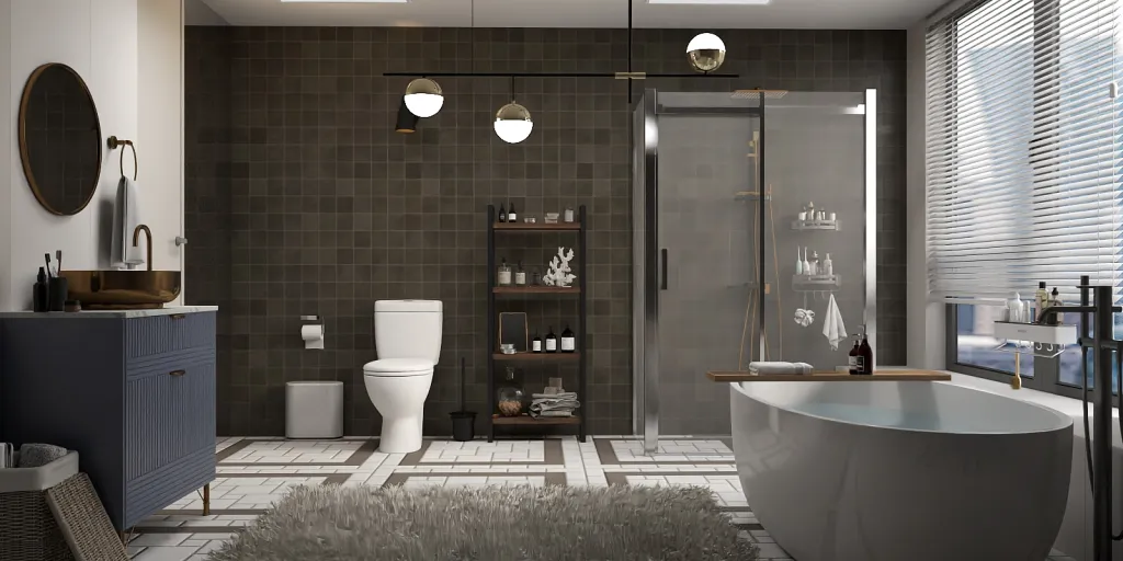 a bathroom with a toilet, sink, and tub 