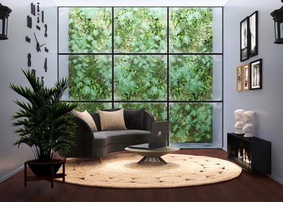 minimal green/ black " living room" Design Rendering