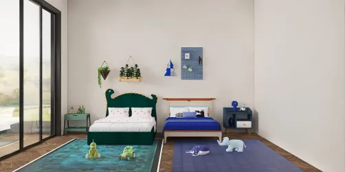 Habitación verde y azul
