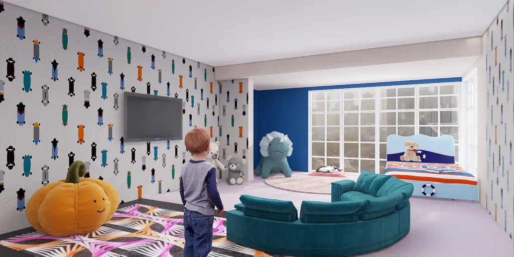 a child is playing with a toy in a room 