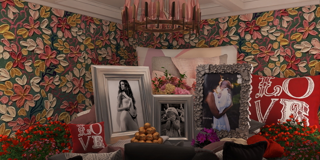 a living room filled with lots of fruit and decorations 