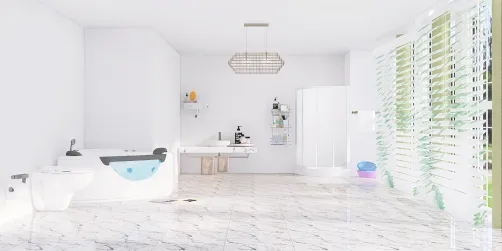 Bath room with shower door and tub