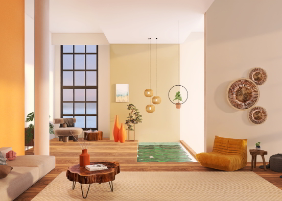 Wabi Sabi Cozy and Warm Living Room  Design Rendering