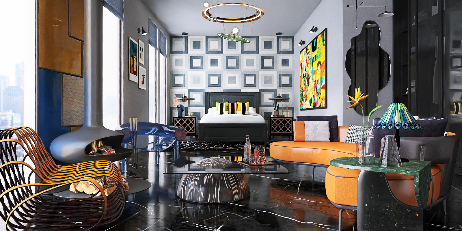 Modern geometric hotel suite