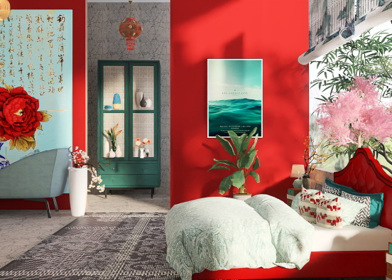 Asian inspired bedroom Design Rendering