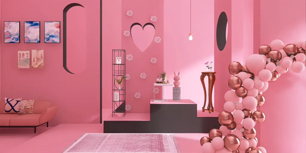 a pink room with pink walls and a pink wall 