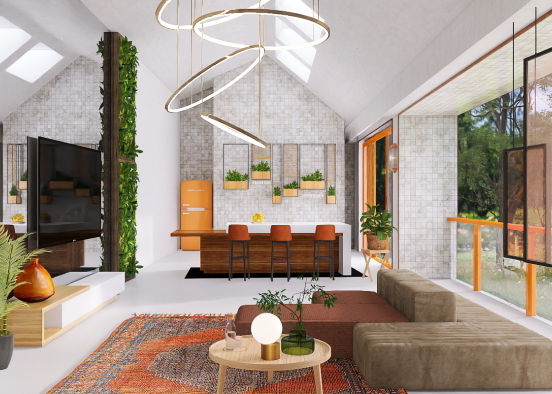 orange open living area  Design Rendering