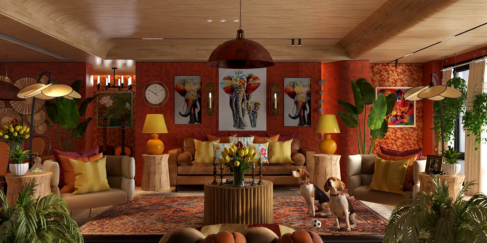 Colorful Maximalism in orange 🧡🤎❤️ Living room and Dining 