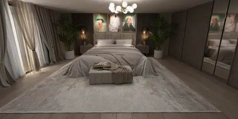 Cozy bedroom with elegant bedding arrangement in contemporary style, showcasing interior design using Homestyler's real-time 3D rendering feature.