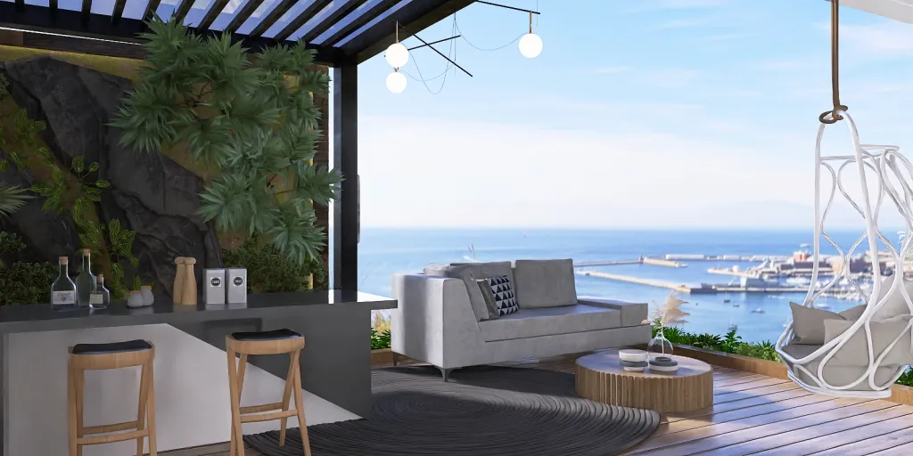 a living room with a tv and a balcony 