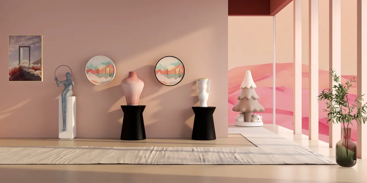 a counter with a mirror and a candle 