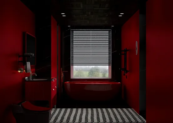 тёмно-красная ванная Design Rendering