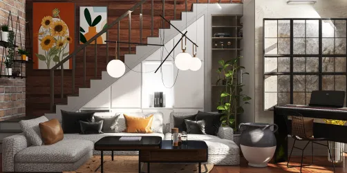 Cozy, rustic staircase room