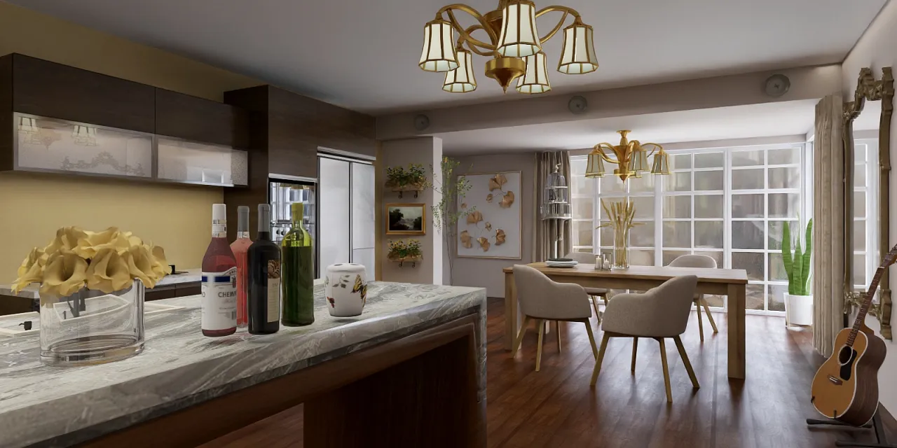 a kitchen with a table and chairs and a table cloth 