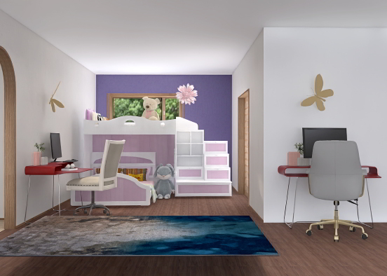Girls twin bedroom  Design Rendering