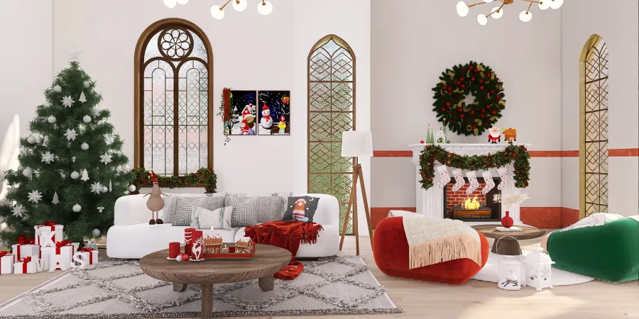 a living room filled with furniture and a christmas tree 