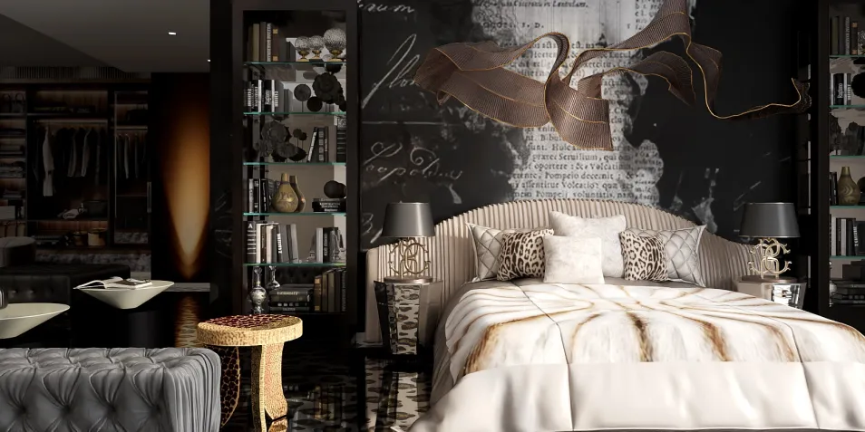 luxurious bedroom design featuring elegant furniture arrangement in a contemporary style, showcasing smart furniture layout by Homestyler