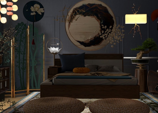 Asian Bedroom Design Rendering