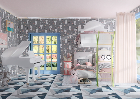 Bedroom for 3 little girls Design Rendering