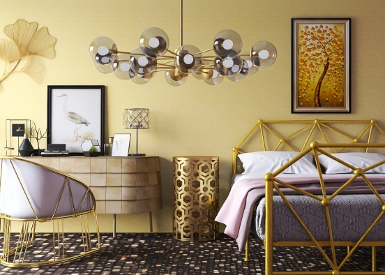 Bright Gold bedroom idea 💡 Design Rendering