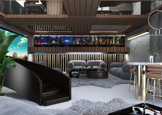 Lounge zone in the basement  Design Rendering