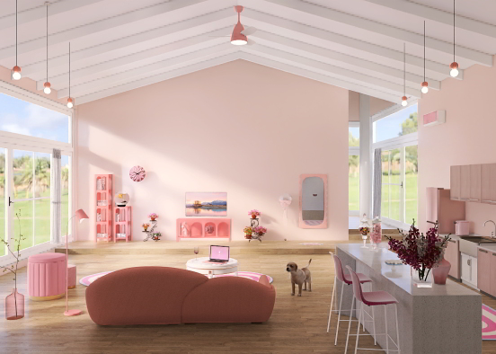 Barbie dream house- Living room&kitchen Design Rendering